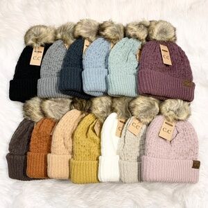 C.C Beanies Smocking Stitch (Inner Lining) Pom Beanie Adults, Winter Warm Hats